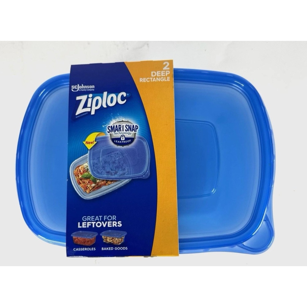 Ziploc Large Rectangle 8 Cup Containers with Lids, 2 Count Clear Deep Rectangle